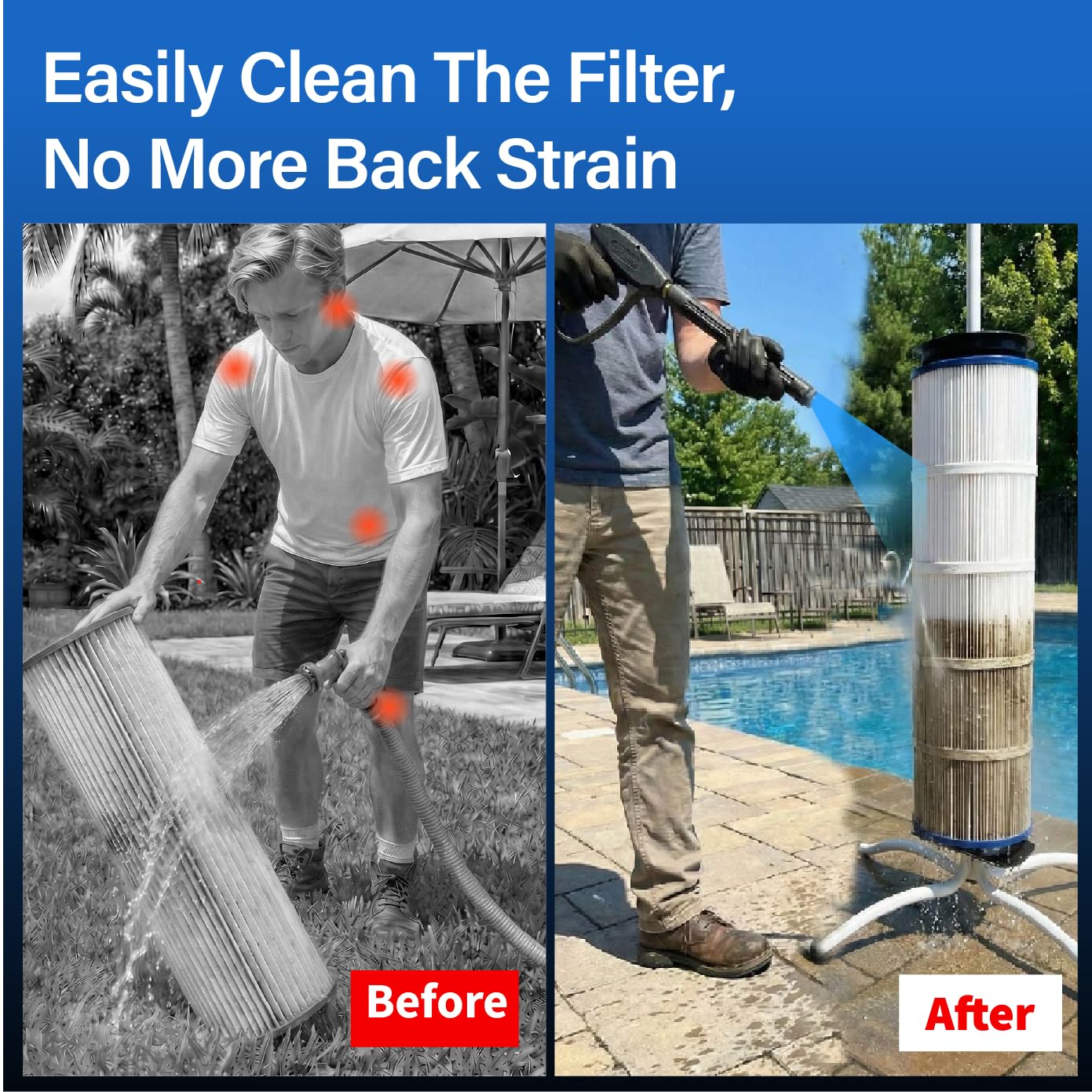 Vootenec Vertical Pool Filter Cleaner Stand Tool - Boosts Cleaning Speed, Universal Fit for 3", 4", 6" Filter Cartridges