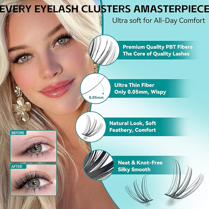 Wispy Lash Clusters, Individual Cluster Lashes 30D 40D, DIY Cluster Eyelash Extensions for Natural Wispy Look, Soft Lightweight Individual Lash Clusters for At-Home Lash Extension