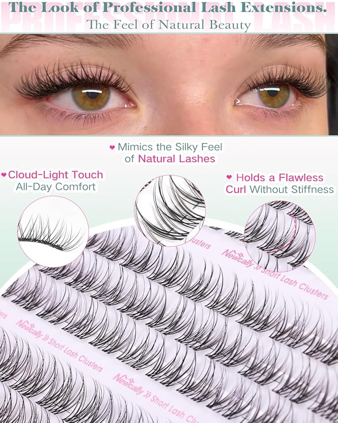 Natural Lash Clusters Kit 8-10-12MM Short Eyelash Clusters Kit Clear Lash Band Cluster Eyelash Extensions C-Curly DIY Lash Extension Kit by Newcally