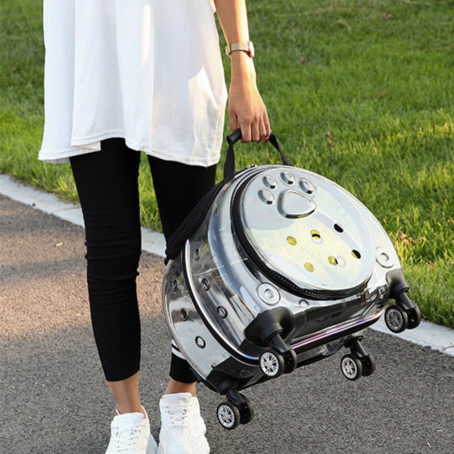 gihusrzx Pet Trolley Case with Upgraded Detachable Silent Wheels, Clear Ventilation Holes Cat Dog Carrier, Cat Dog Carrier with Telescopic Handle, Perfect for Traveling/Taking a Walk Black