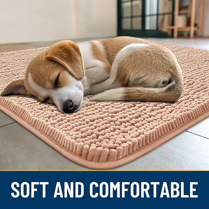 Smiry Dog Door Mat for Muddy Paws 70x24, Absorbs Moisture and Dirt Doormat, Non-Slip Washable Quick Dry Chenille Front Door Mat Indoor Entrance, Entryway Carpet for Inside Floor, Peach