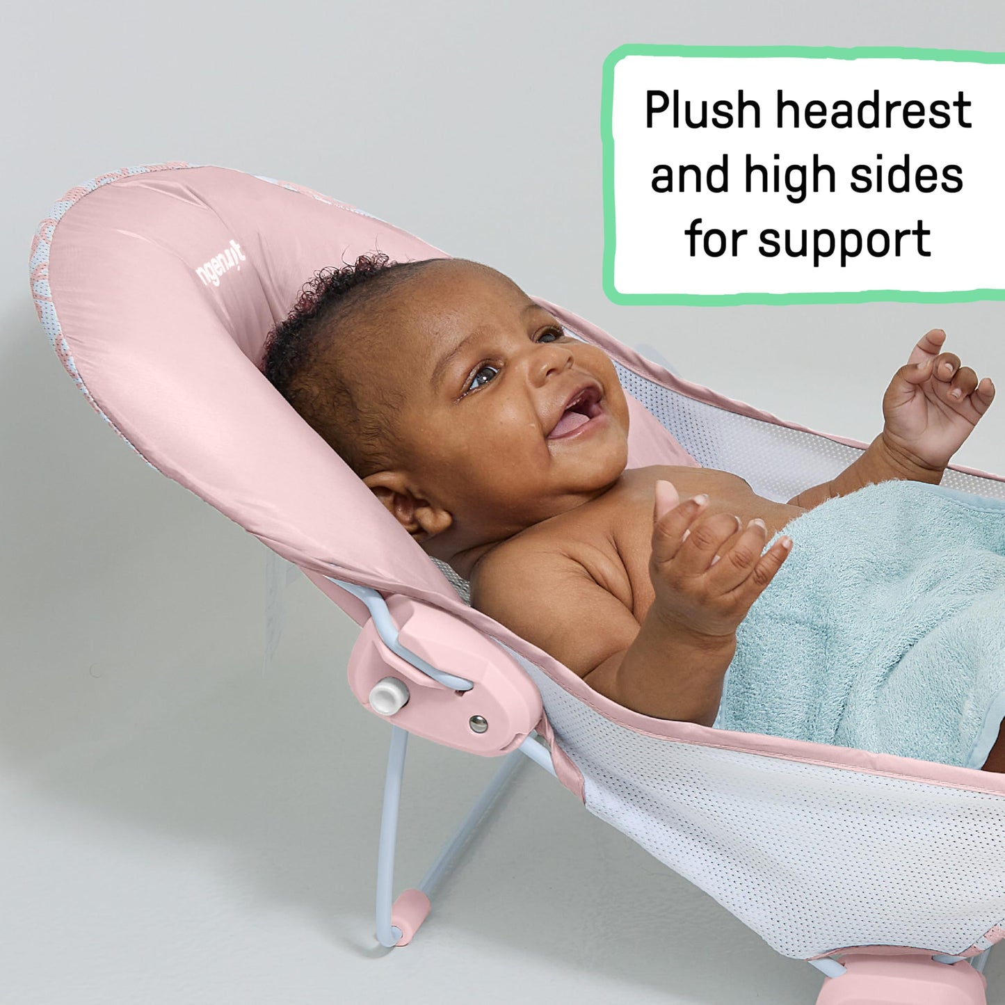 Ingenuity Foldaway 2-Position Bather, 2-Position Adjustable Support Baby Bath seat for Sink or Bathtub, Ages 0-6 Months, up to 20 pounds, Pink