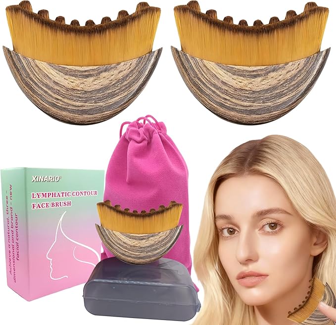 2 Pack Lymphatic Contour Face Brush - Manual Lymphatic Drainage Massager for Sculpting & Lifting, Ergonomic Facial Cleanser for Morning De-puffing & Skincare Absorption, Portable Travel Gift for Women