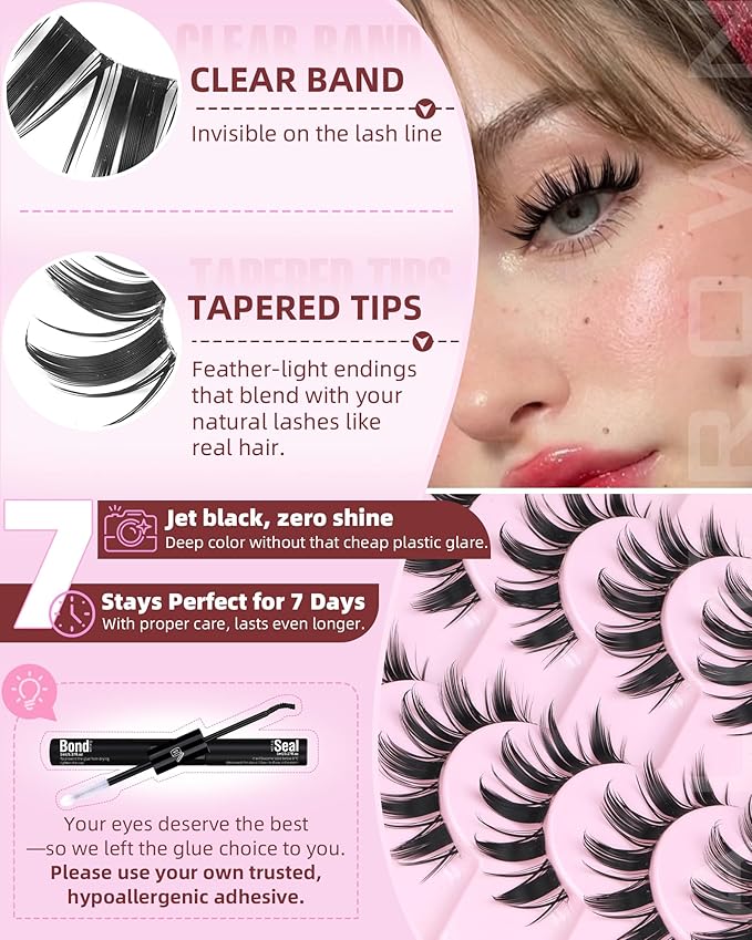 Manga Lashes Strip Eyelashes Natural Anime Fake Eyelashes Wispy Doll Eye Lashes 9 Pairs Spiky Cosplay Dark False Eyelashes with Clear Bands Manhua Lashes