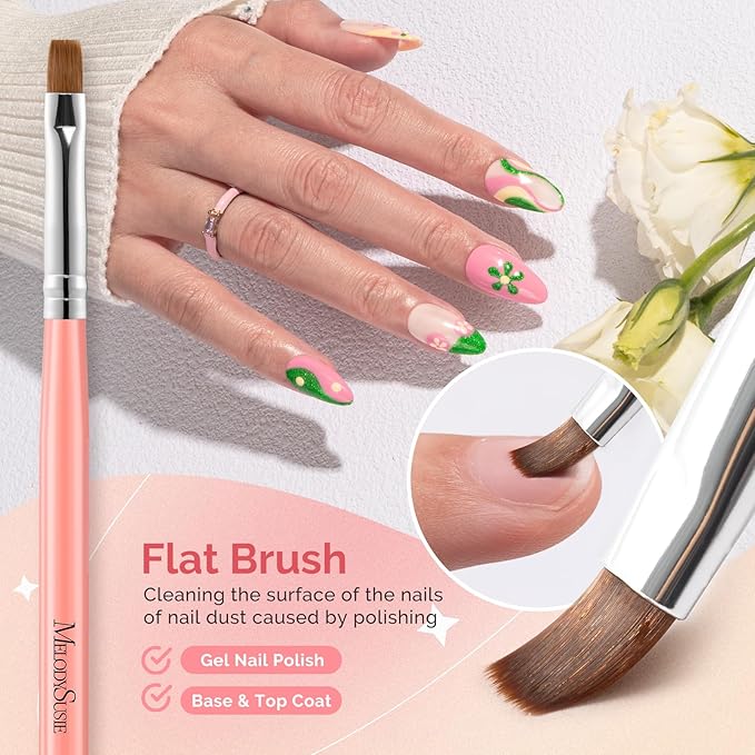 MelodySusie 3Pcs Nail Art Clean Up Brushes,Flat/Oval/Angled Gel Nail Brushes,For Nail Art Design Painting DIY and Cleaning Polish Mistake on the Cuticles Or Gel Application