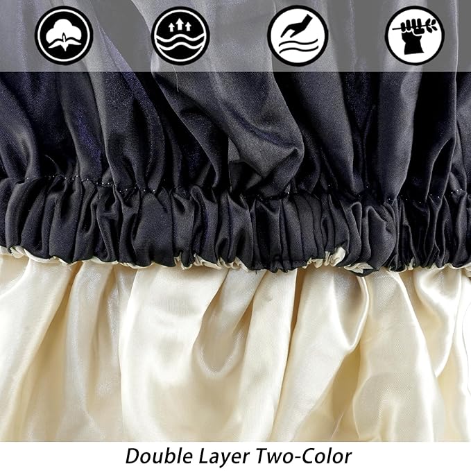 Satin Bonnet Silk Bonnet Hair Bonnet for Sleeping-Slouchy Beanie Hat Satin Sleep Cap for Women's Natural & Curly Hair(2Pcs Black)
