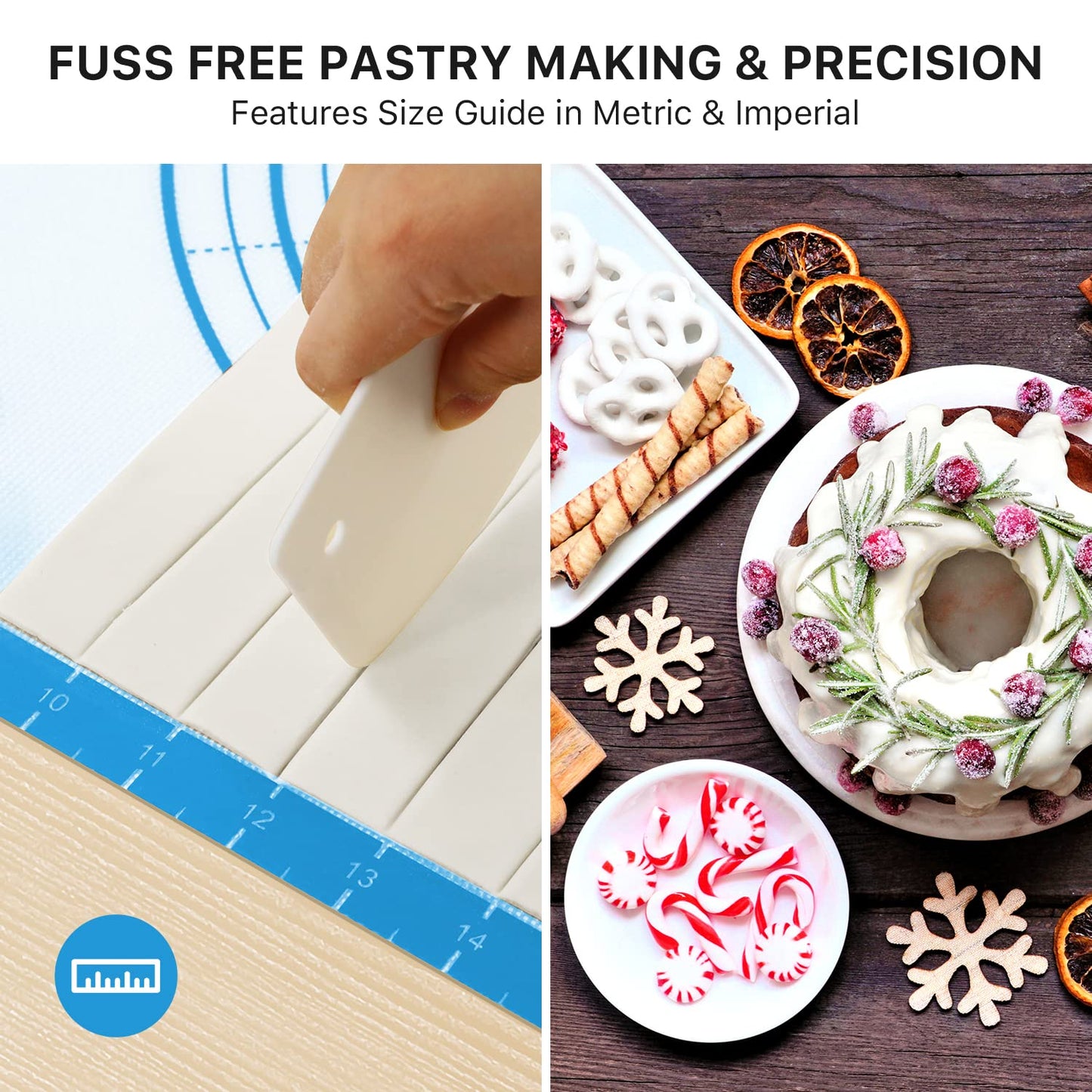 Silicone Pastry Mat,28" x 20" Nonstick Large Durable Silicone Sheet Mat with Measurement Non-slip Dough Rolling Mat for Pie Crust, Pizza, Cookies