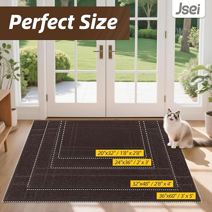 JSEI Entryway Rugs Doormat 32"x48", Non-Slip Dirt Trapper Door Mats Indoor, Washable Absorbent and Stain Resist Welcome Floor Mat for Front Door, Dog Door Mat, Dirty Wet Shoes & Paws, Brown
