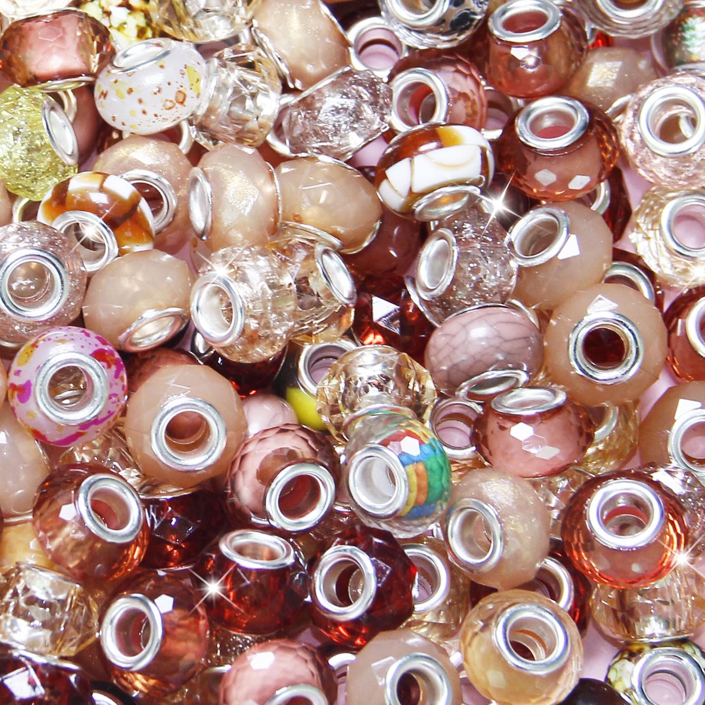 200 Pieces Large Hole Beads Spacer Bead Champagne Assorted European Craft Big Beads Large Hole Lampwork Murano Fairy Wand Garden Bead for DIY Pens Bracelet Necklace Keychain Jewelry Making Supplies
