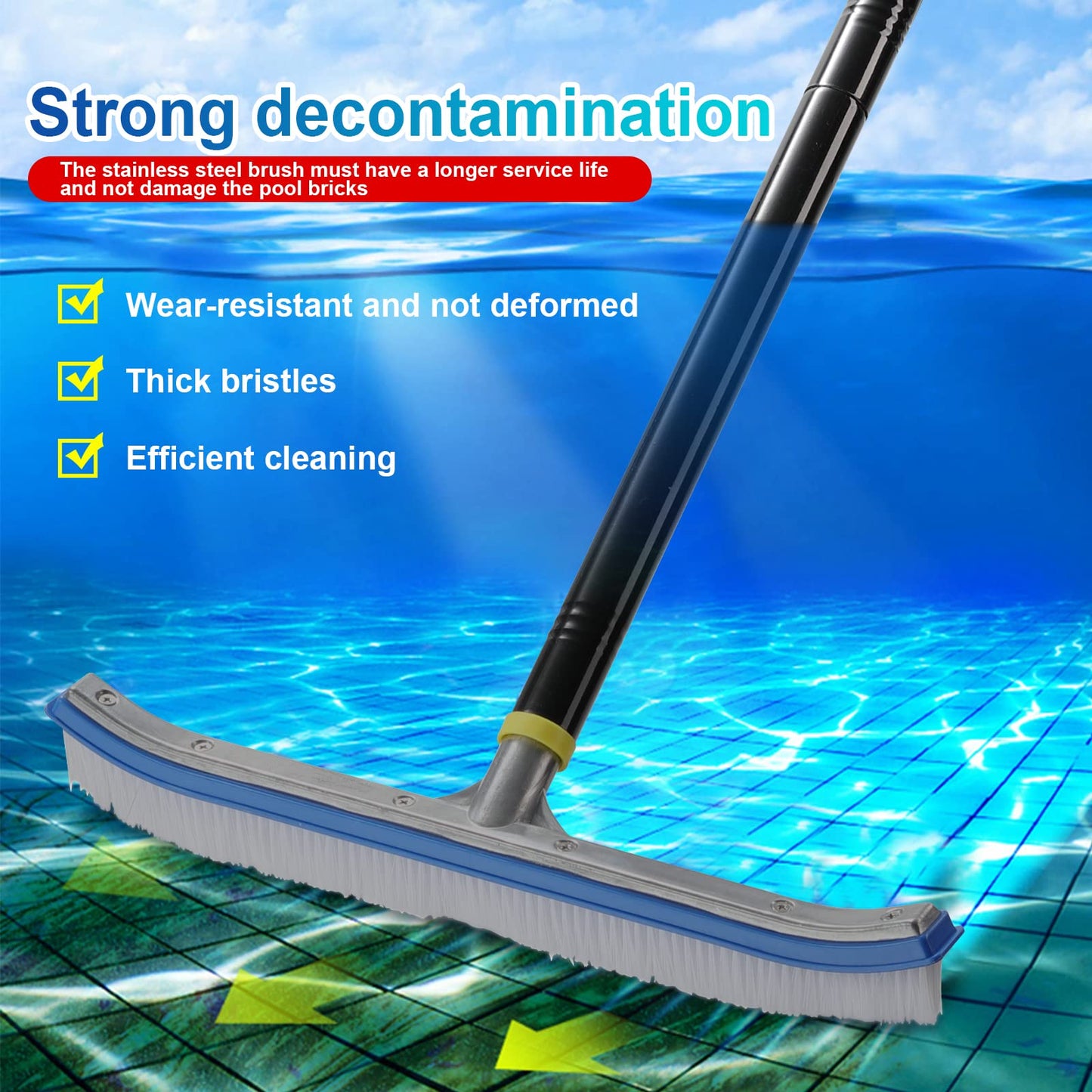 Swimming Pool Brush, 6 FT Stainless Steel Heavy Duty Clean Swimming Pool Brush with Pole, Use for Swimming Pool Wall Tile Floor and Step