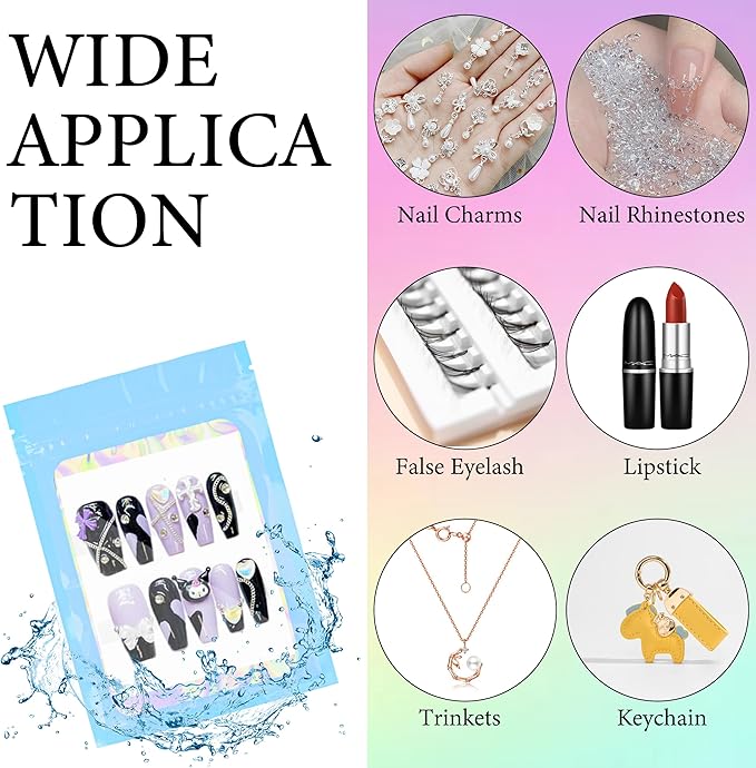 100PCS Empty Solid Blue Holographic Nail Storage Bag Press on Nail Packaging Bag and 100PCS Shiny white cardboard Nail Tips Packaging Bags with 1 Roll Transparent Tape