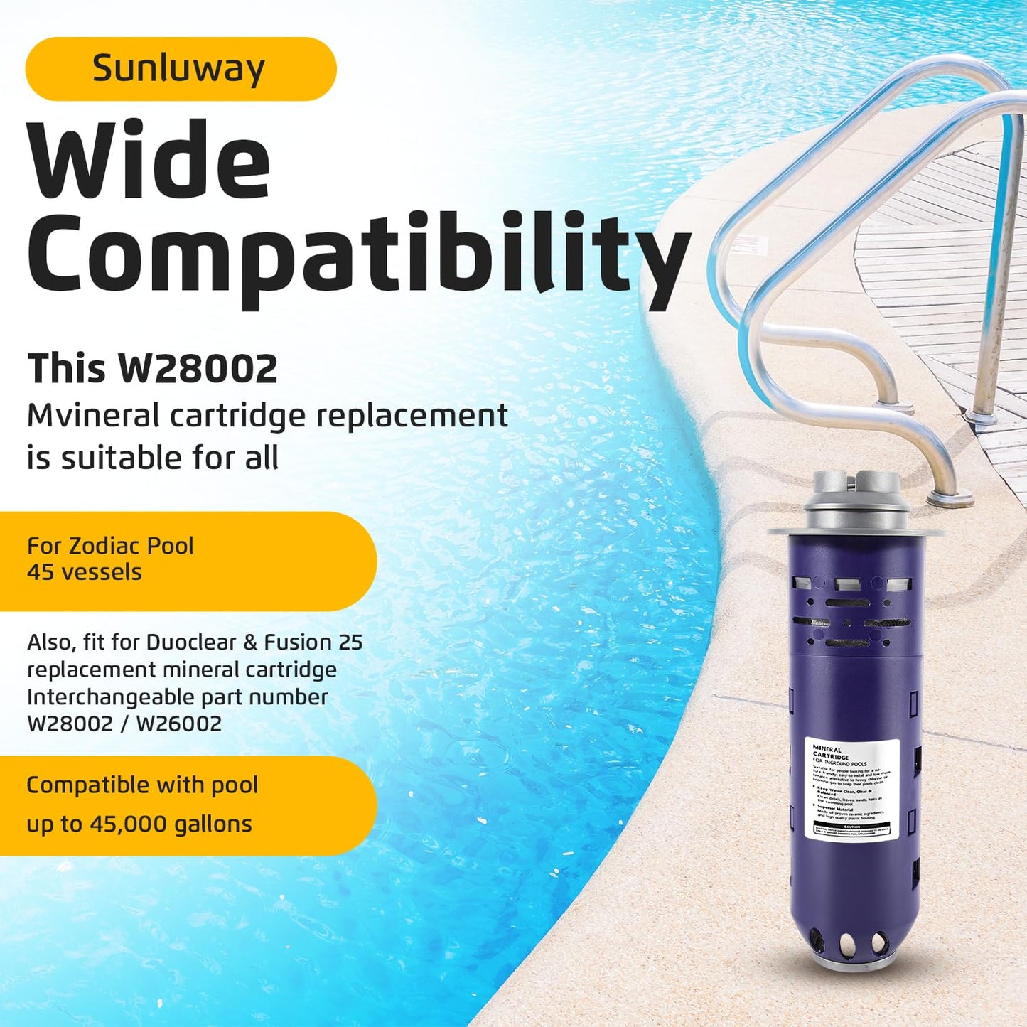 Replacement for Nature2 Duoclear 25 35 Mineral Cartridge W28000 W28001 for All Zodiac Duoclear Fusion, Fusion Vision, Vision Pro Above Ground Inground Pool Vessels, for up to 35,000 Gallons Pool