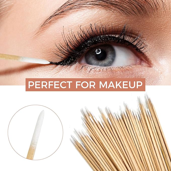 400PCS Pointed Cotton Swabs with Storage Case - 4 inch Microblading Precision Tip Cotton Swabs with Wooden Sticks - for Makeup, Tattoo Permanent Supplies