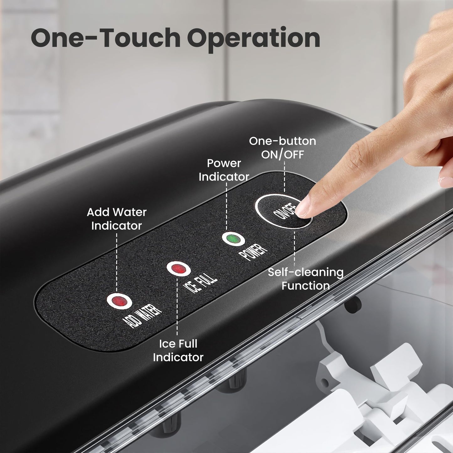 Crzoe Portable Countertop Ice Maker Machine with Handle, 9 Bullet-Shaped Ice Cubes Ready in 6 Mins, 26Lbs/24H, Self-Cleaning Function with Ice Scoop and Basket for Home/Kitchen/Party(Black)