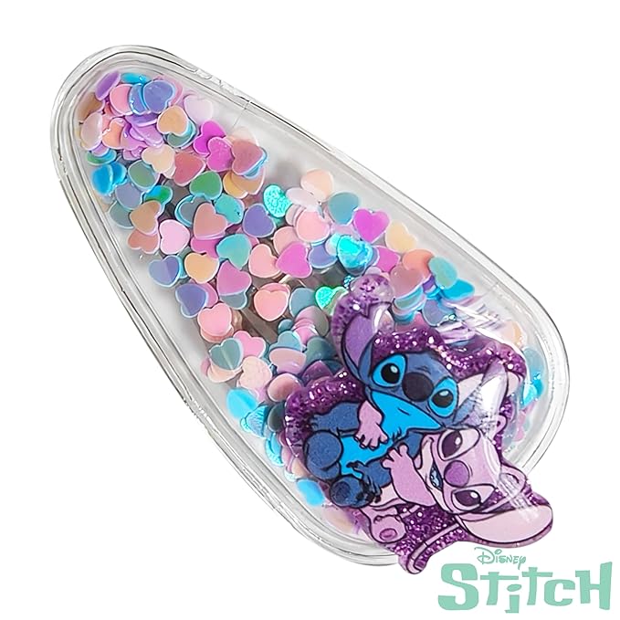 LUV HER Licensed Hair Accessories For Girls, 6pc Cute Hair Clips with Favorite Lilo & Stitch Character Charms, Magical Confetti Hair Clips, Ages 3+