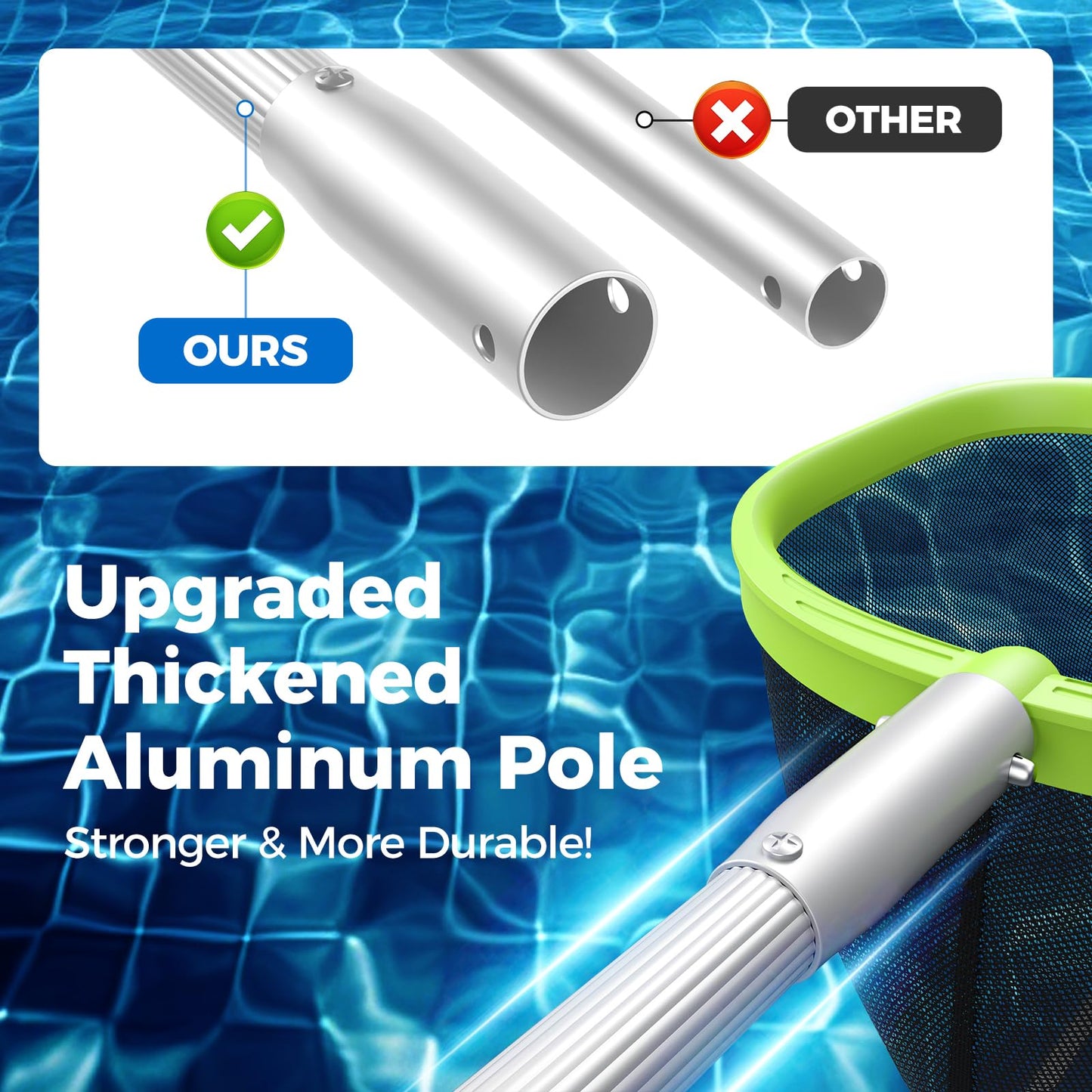 Mowend 【Upgrade】 Pool Net Total Length 6 Feet, Swimming Pool Skimmer Net with 6 Section Telescopic Aluminum Pole for Fast Cleaning Ponds, Hot Tub, and Spas, Pool Cleaner Supplies and Accessories