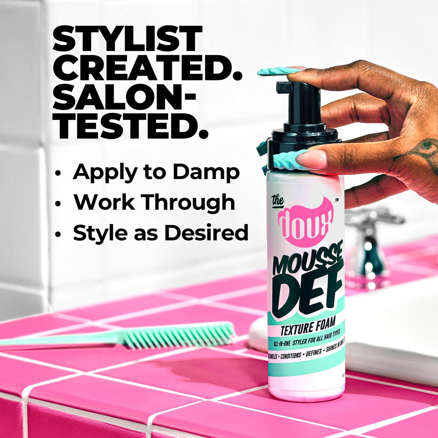 The Doux Multi-Use Mousse for Curly Hair – The Doux Mousse Def Texture Foam for Styling, Curl Definition, Volume & Shine – Curl Cream Alternative for Textured Hair & Natural Hair Styles