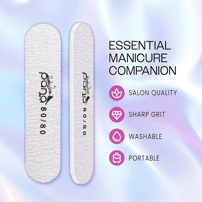 25PCS Mini Size PANA Professional Double Sided Nail Files - Zebra, 80/80 Grit - Emery Board Nail Buffering File Manicure Pedicure Nail Polisher Washable