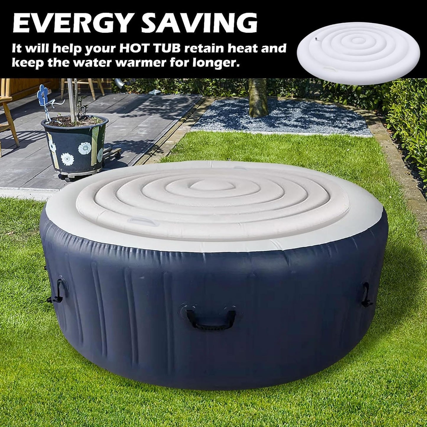 Tlswshsy 5.4 Ft Inflatable Hot Tub Cover- Energy Saving Lid for Round Hot Tub- Foldable Protective Rain Overflow Cover for Outdoor Inflatable Hot Tubs