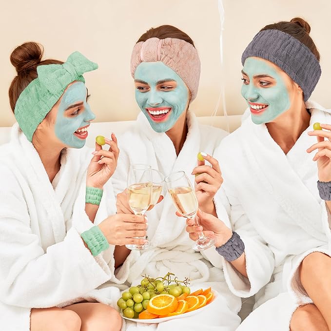 9 Pcs Spa Headband for Washing Face,Skincare Headband and Wristband Set,Women Teen Girls Facial Hairbands for Washing Face, Makeup, Sports, Yoga (orange-pink + green + dark grey)