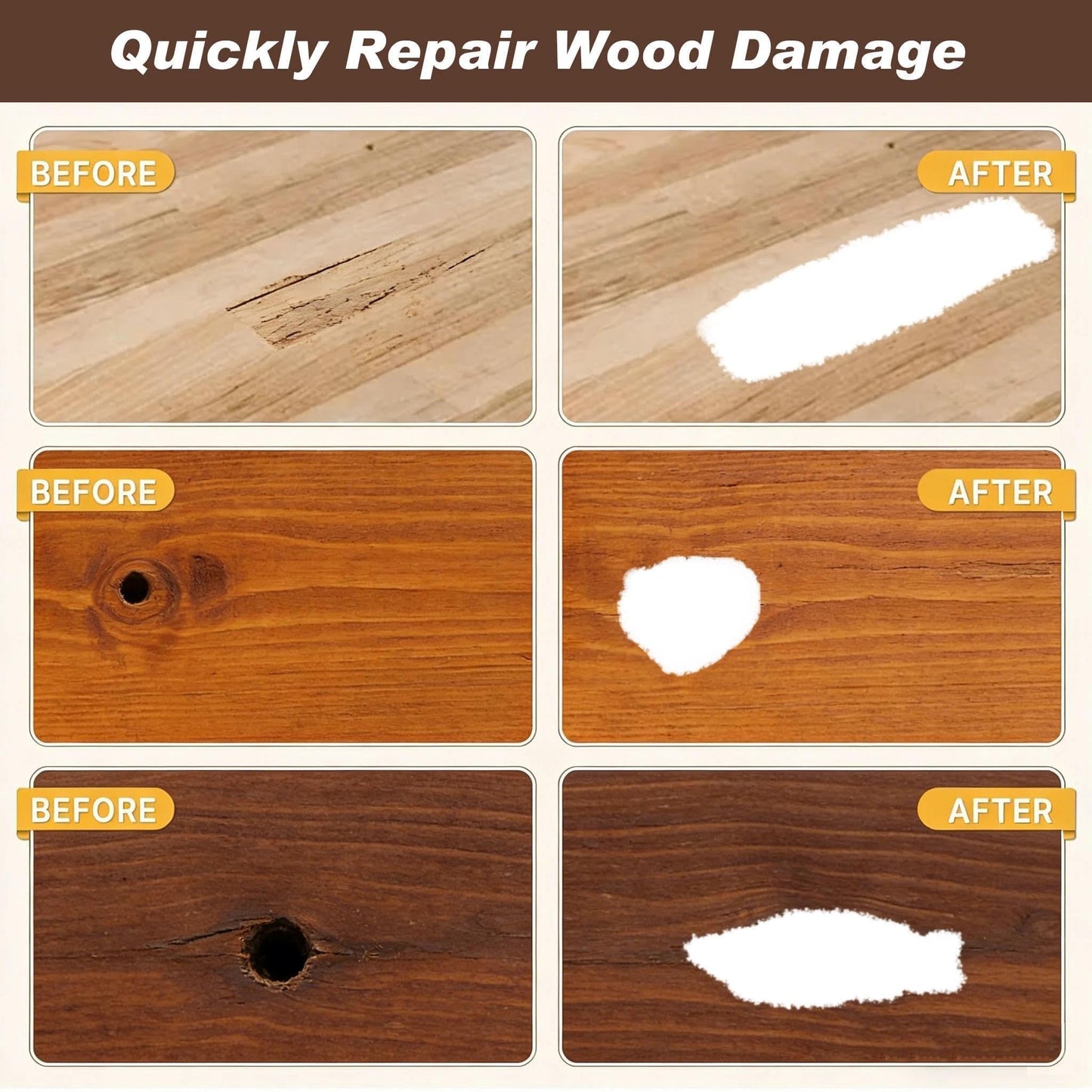 Wood Putty, White Wood Filler Paintable Sandable Stainable for All Purpose, 9.87OZ Wood Filler Putty for Furniture, Cracks, Holes Repairs, Water Resistant for Indoor and Outdoor Use