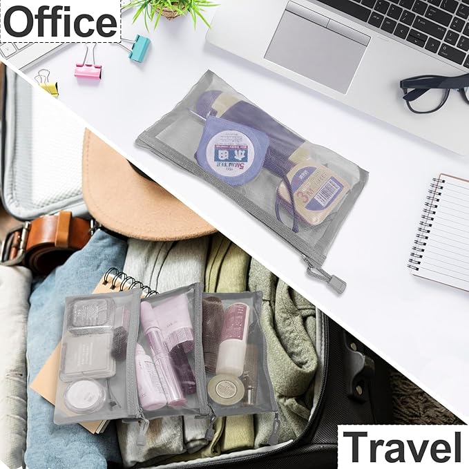 Mesh Bags with Zipper (6 Packs), Small Nylon Makeup Bag Cosmetic Pouches Travel Organizer Case for Purse Diaper Bag Home Organizing Gray