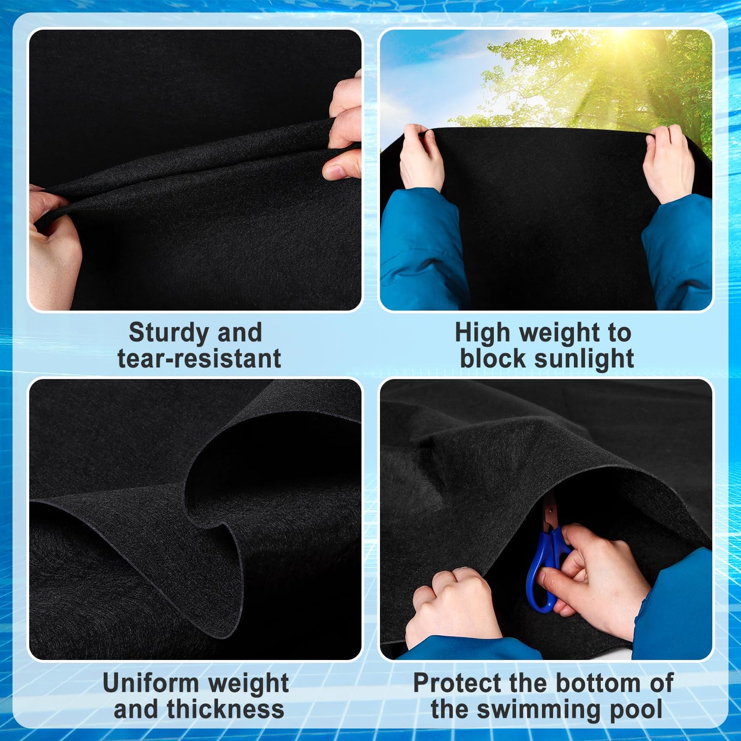 11x7.5Ft Rectangular Pool Liner Pad for Above Ground Swimming Pools,250g/㎡ Heavy Duty Pool Ground Mat Under Pool Pad, Durable Pools Bottom Liner Protector to Prevent Puncture and Extend Liner Life