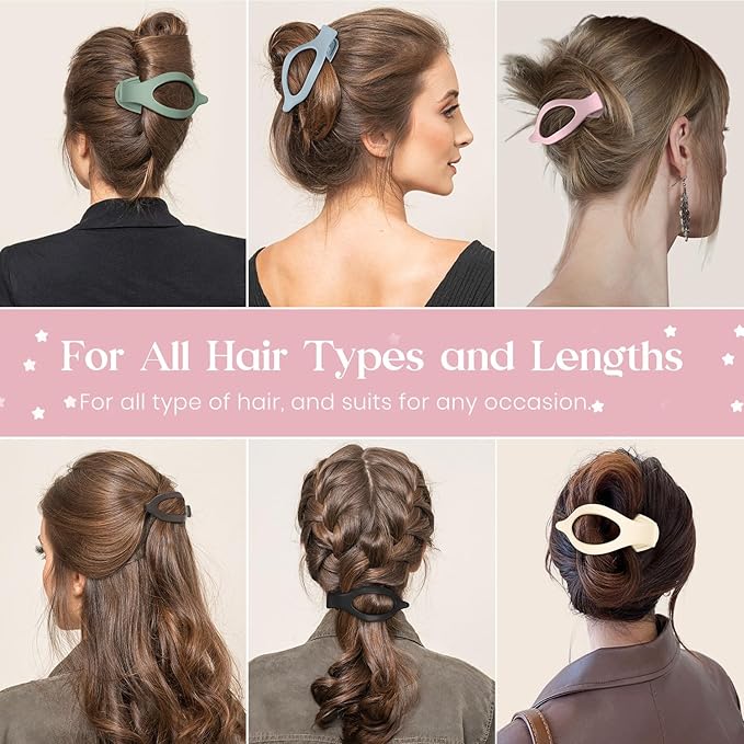 4 PCS Large Flat Hair Clips for Women Girls, French Concord Lay Down Flat Claw Clips for Thick Thin Hair, Comfortable Curved Hair Clip, Matte Non-slip Strong Hold Hair Accessories, Colorful