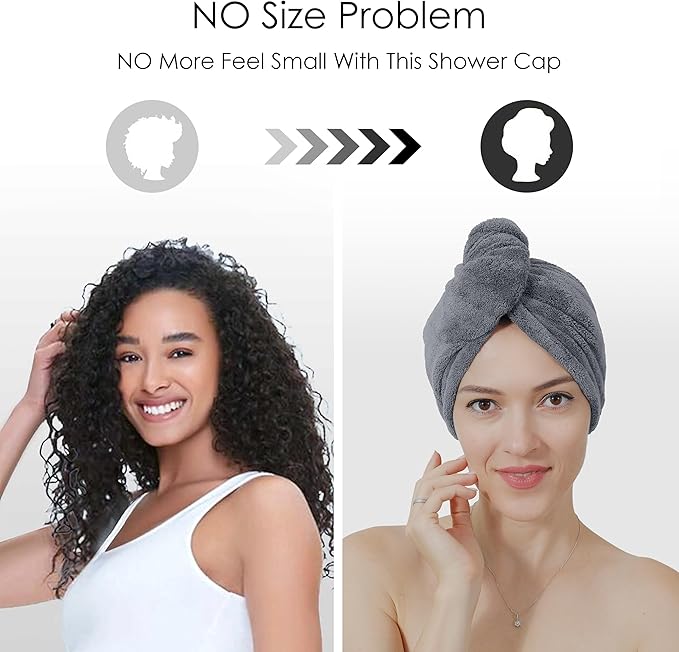 TENSTARS 5 Pack Thicken Microfiber Hair Towel Wrap for Women - Elastic Loop Design - 320GSM Coral Velvet - Quick Dry Hair Turban - 11x28 Inch (Dark Grey)