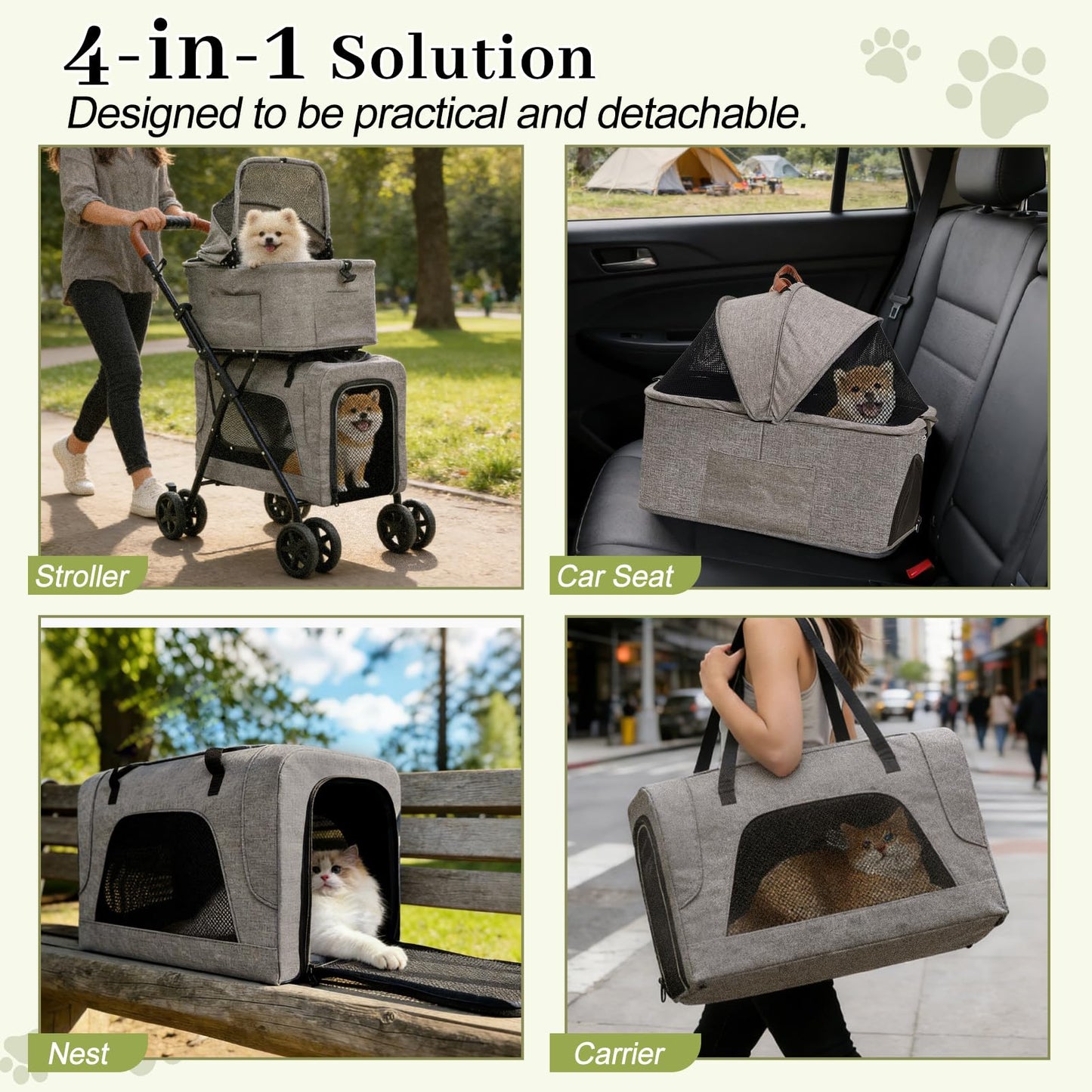 Double Pet Stroller with Detachable Carriers, Dog Stroller for Medium Dogs 20 lb, Foldable Dog Stroller for 2 Dogs,Easy Assembly Cat Stroller for 2 Cats with Cup Holder and Storage Bag for All-Terrain