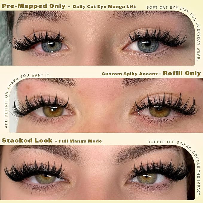 ALICE Lash Clusters with Spikes Anime Eyelash Clusters Natural Manga Eyelash Extensions 10-14mm Lash Extensions Thin Band DIY Left & Right Individual Lashes Cat Eye