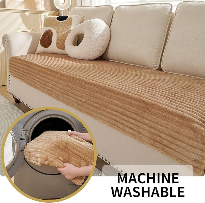 HAOMAIJIA Waterproof Couch Cover for Dogs Washable,Faux Fur Pet Couch Covers for Sofa,Soft Dog Bed Cover Non-Slip Couch Covers for 2 Cushion Couch Sofa Pet Friendly (Khaki, 35" x 47" 1 Pack)