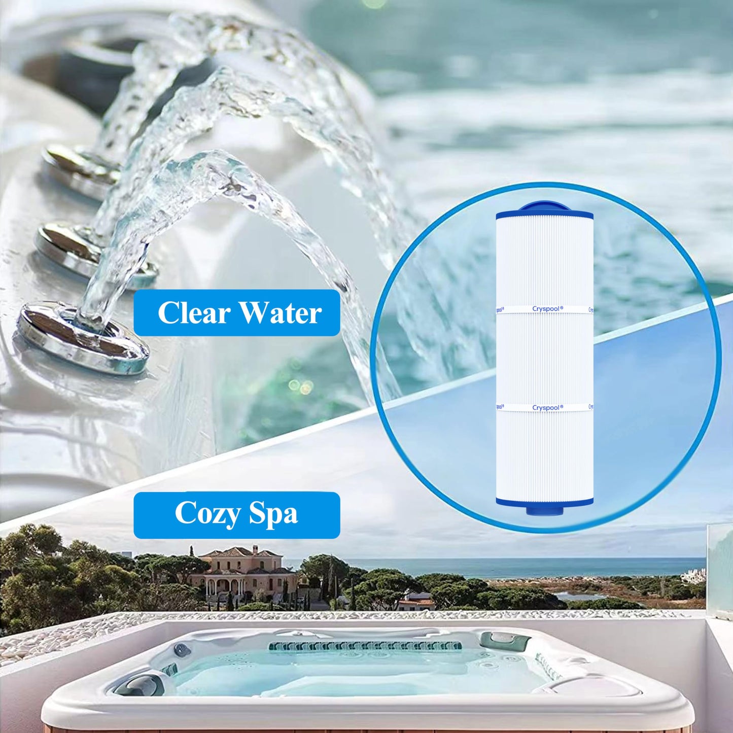 Cryspool® 05043 Filter Compatible with 20690 Marquis Hot Tub Filter, 5CH-512, 50 Sq. Ft Spa Filter Cartridge, 2 Pack