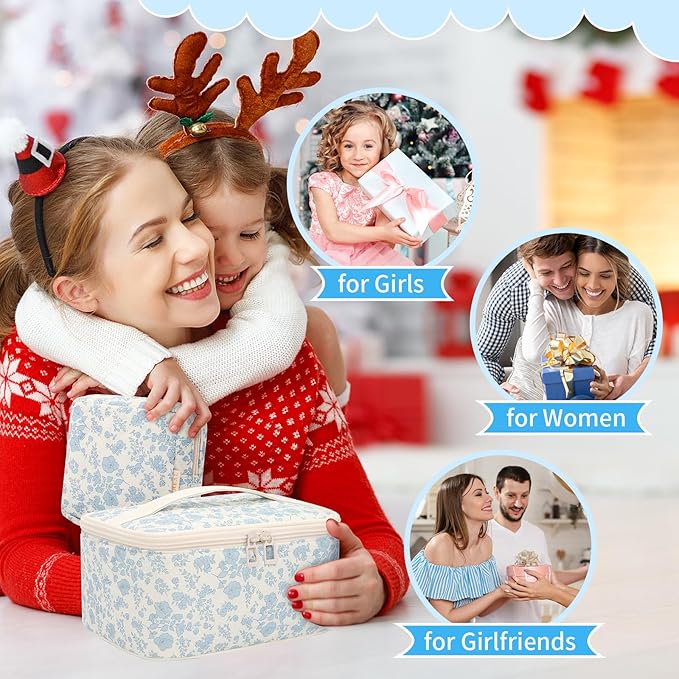 OCHEAL Makeup Bag Set, Portable Travel Makeup Bags Cosmetic Organizer Bag for Women Cute Floral Cosmetic Pouch Large Capacity Make up Bag Toiletry Bags with Divider and Handle-Floral