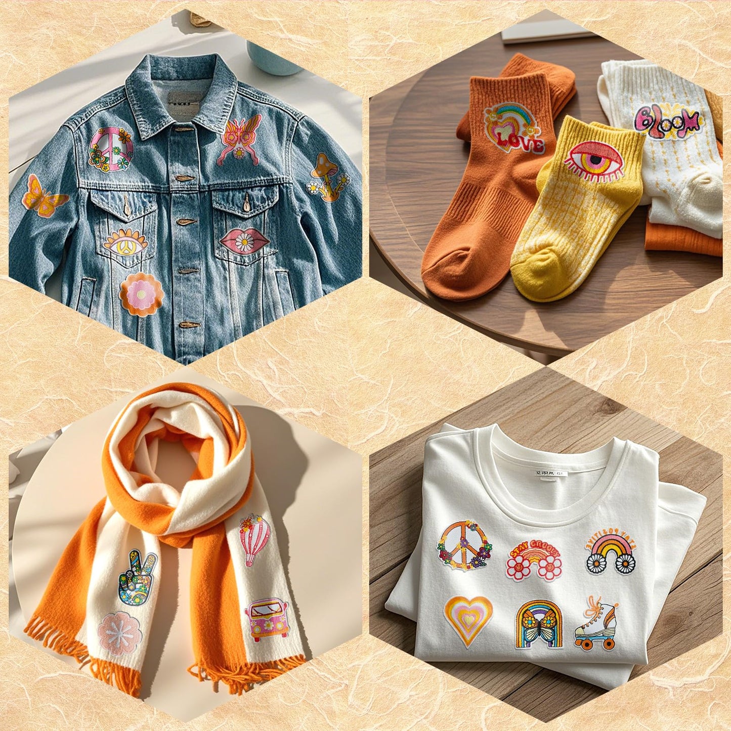RF-patch 48Pcs Hippie Iron on Patches for Girl, Embroidered Boho Iron on/Sew on Patch for Clothes, Hats, Jeans, Dress, Backpacks, Etc