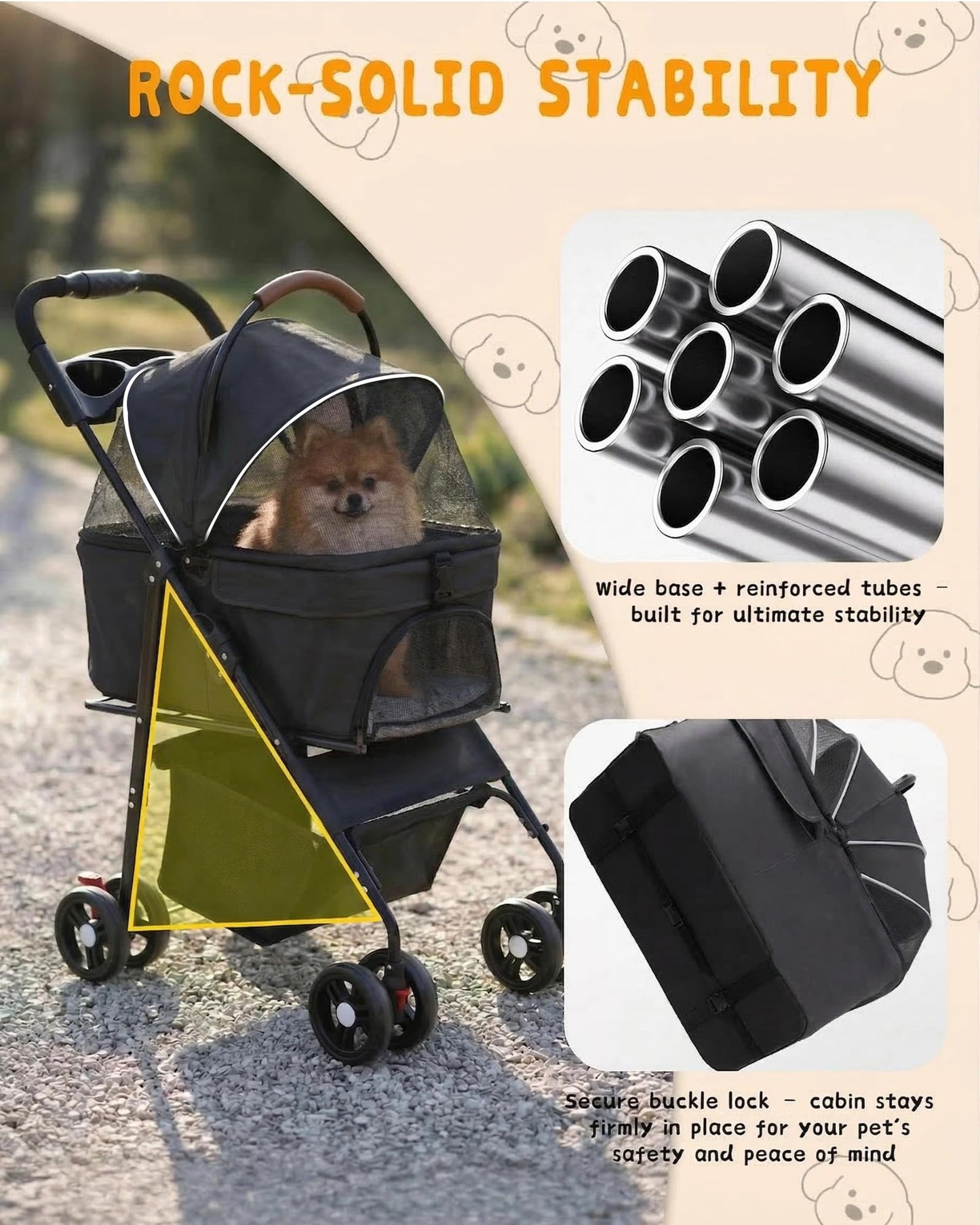 Pet Stroller with Removable Carrier, 35lbs Capacity - One-Click Foldable Dog Stroller, Cat Carrier & All-Terrain Wheels, Compact Travel Pet Stroller for Small to Medium Pets-Black