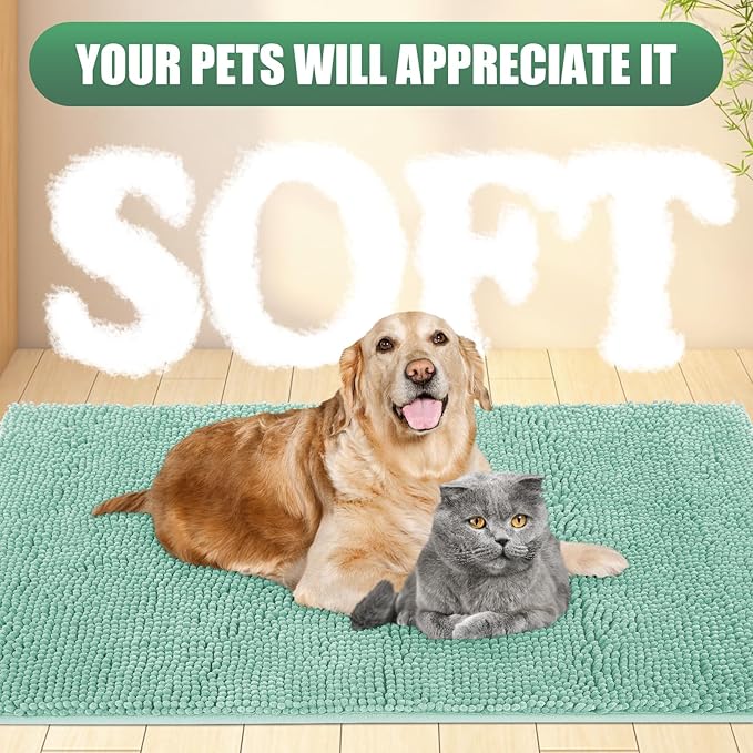 IM HOME Chenille Absorbent Outdoor Doormat 48" x 30", Washable Muddy Door Mats for Dog Non Slip Indoor Doormat Dog Mat for Muddy Paw Front Inside Doormats for Entryway Seafoam Green