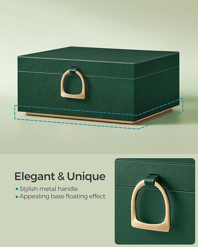 SONGMICS 2-Layer Jewelry Box, Jewelry Organizer with Handle, Removable Jewelry Tray, Jewelry Storage, Floating Effect, 8.1 x 9.4 x 4.3 Inches, Gift Idea, Forest Green UJBC165C01