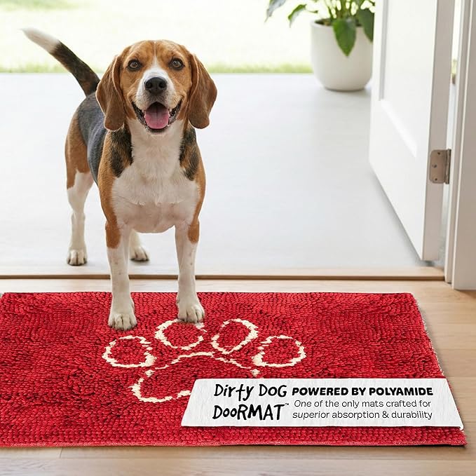 Dog Gone Smart Dirty Dog Doormat - Fast Drying Rug with Super Gripper Backing for Clean Floors - Super Absorbent and Machine Washable Mat for Muddy Paws - Maroon