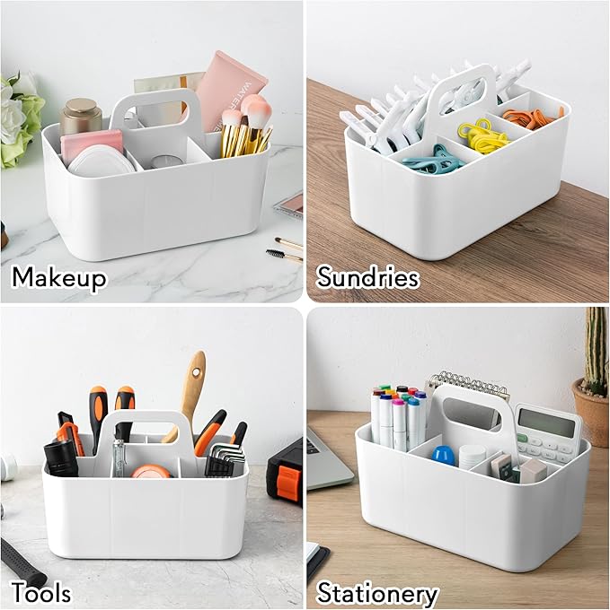 Tiawudi Multipurpose Caddy Organizer, Plastic Caddy with Handle, Stackable Desk Organizer for Stationery, Marker and Pencil, Office Supplies Organizer, Dorm Caddy