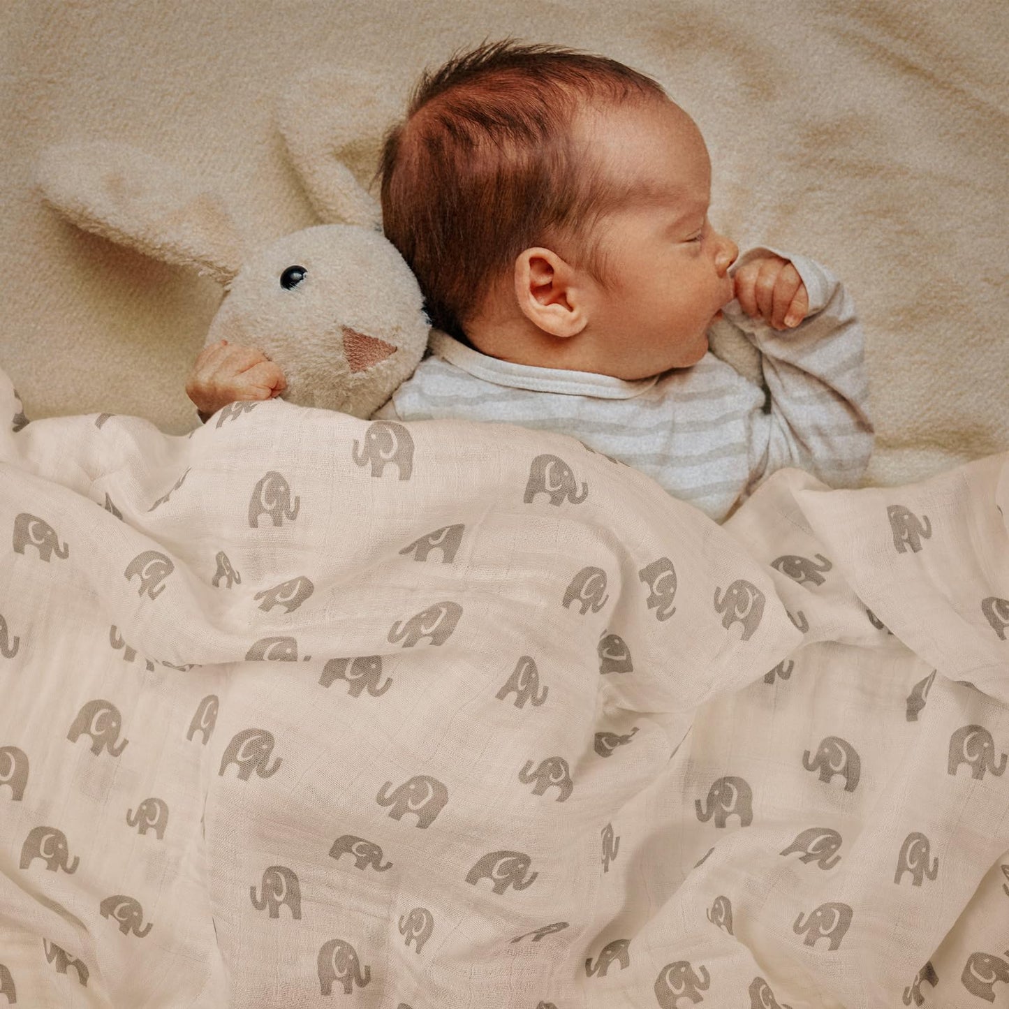 GLLQUEN BABY Muslin Swaddle Blankets 4-Pack Breathable Receiving Blankets (35" x 40") Soft Baby Blankets for Girls and Boys Newborn Essentials Muslin Burp Cloths Swaddle Wrap Baby Gift (Elephant)