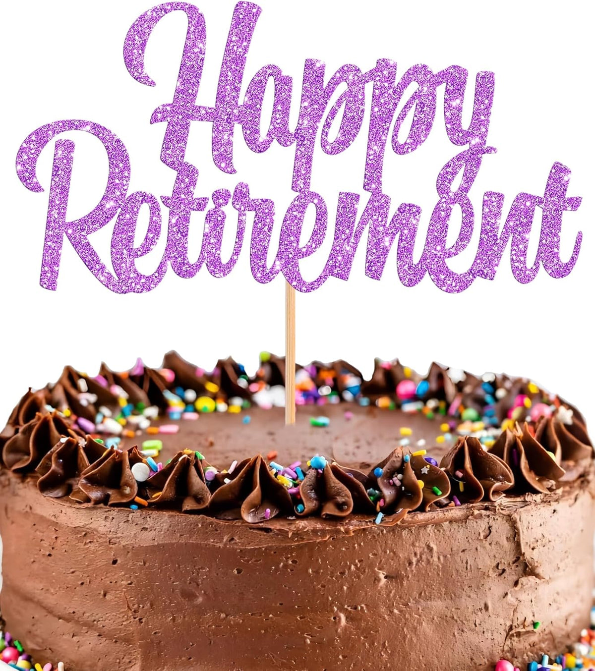 Happy Retirement Cake Topper - Glitter Purple Retirement Party Cake Decorations, Picks for Retired Cake Smash Decor, Happy Retirement Sign Cake Top Photo Booth Props (Purple)