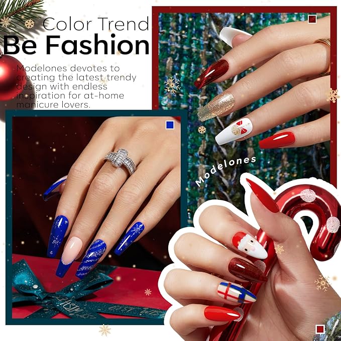 modelones Christmas Gel Nail Polish Set, Winter Cat Eye Red Dark Green Blue Glitter Gold Silver Gel Polish Kit Soak Off Nail Art Manicure Home Gift for Women Girls