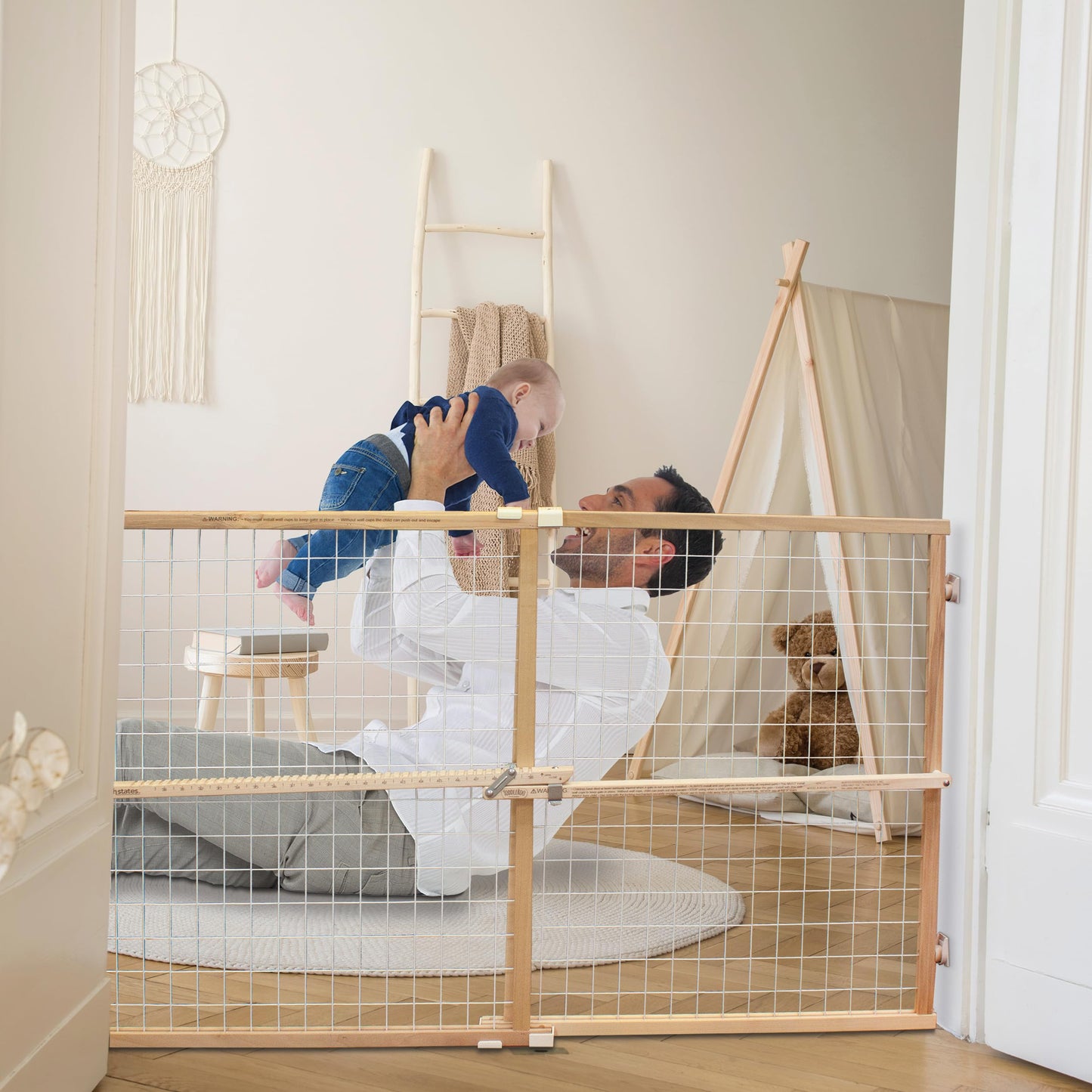 Toddleroo by North States - Extra-Wide Wire Mesh Wooden Baby Gate: Pressure Mounted Baby Gate for Doorways - Adjustable 29.5 to 50 Inches Wide - 31 Inches Tall