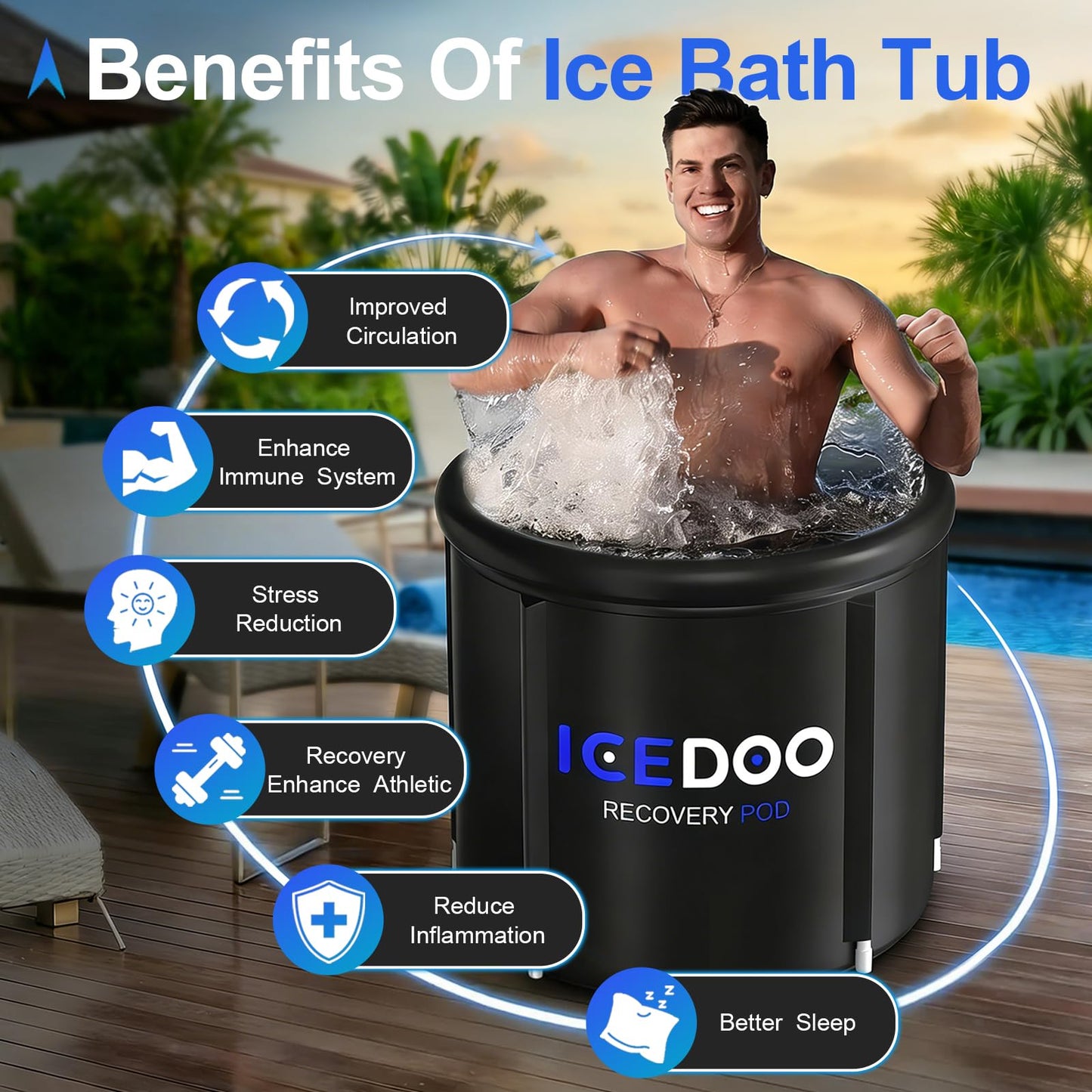 Wxtkkom Ice Bath Tub for Athletes & Adults, 119 Gallon Portable Cold Plunge with Cover, Multi-Layered Recovery Bath for Cold Water Therapy, Indoor Outdoor Home Gym Garage