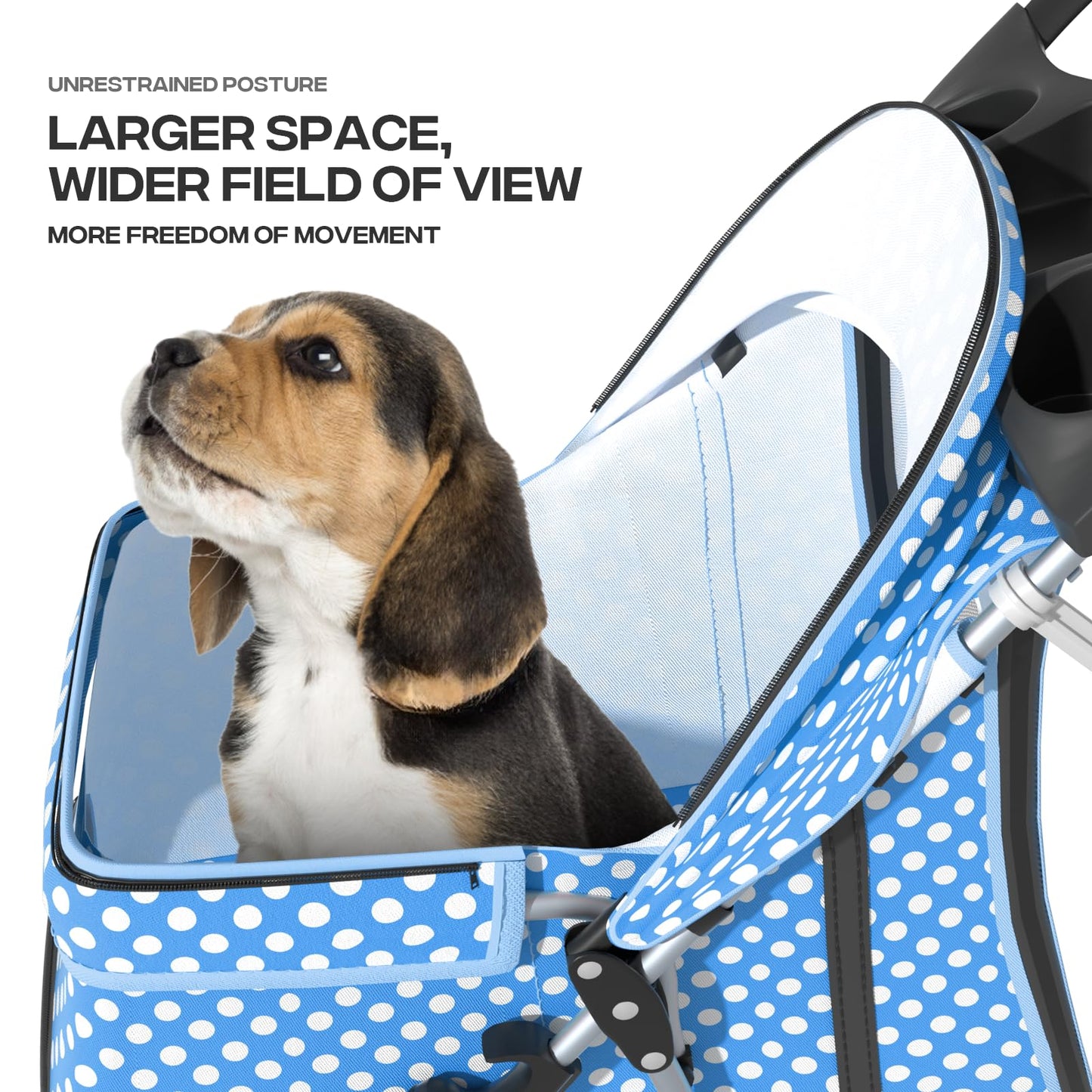Pet Stroller for Small Dogs 10 lbs, Dog Stroller for Medium Dogs 30 lbs, Cat Strollers for 2 Cats, 3 Wheels Foldable Jogger Puppy Stroller with Storage Basket and Cup Holder, Blue Polka Dots