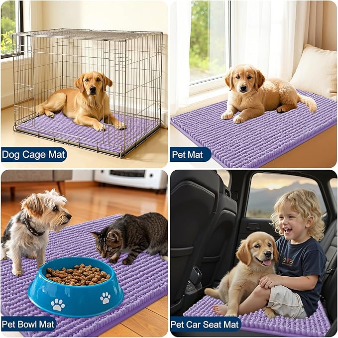 OLANLY Dog Door Mat for Muddy Paws 47x20, Ultra Absorbent Chenille Mud Doormat, Non-Slip Washable and Dirt Trapping Doormat for Indoor Entryway, Quick-Dry Indoor Pet Bed Mats for Dogs, Lavender