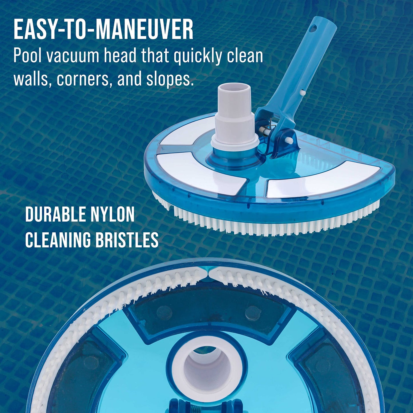 U.S. Pool Supply Weighted Pool Vacuum Head, Transparent Curved Half Moon Body - Swivel Connection, Pole Handle - for Above Ground & Inground Swimming Pools – Vinyl Liner Floor, Wall, Corner Cleaner