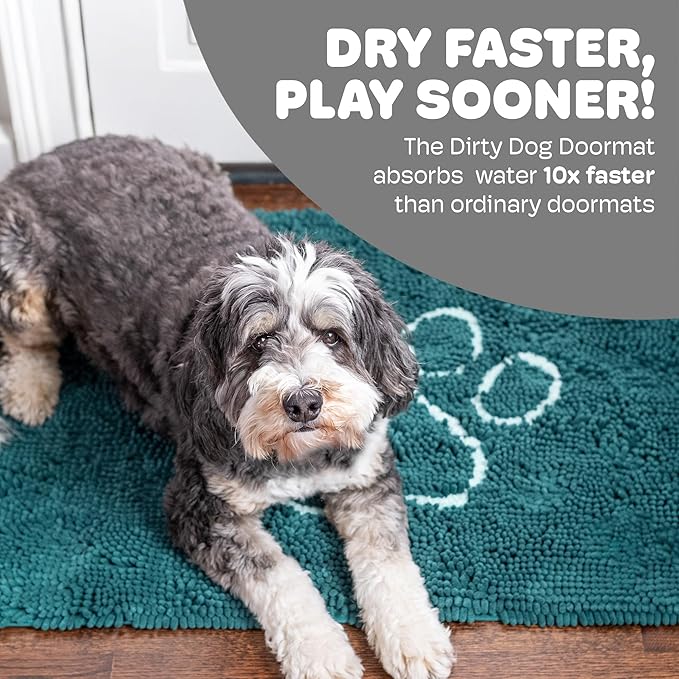 Dog Gone Smart Dirty Dog Doormat - Fast Drying Rug with Super Gripper Backing for Clean Floors - Super Absorbent and Machine Washable Mat for Muddy Paws - Petrol