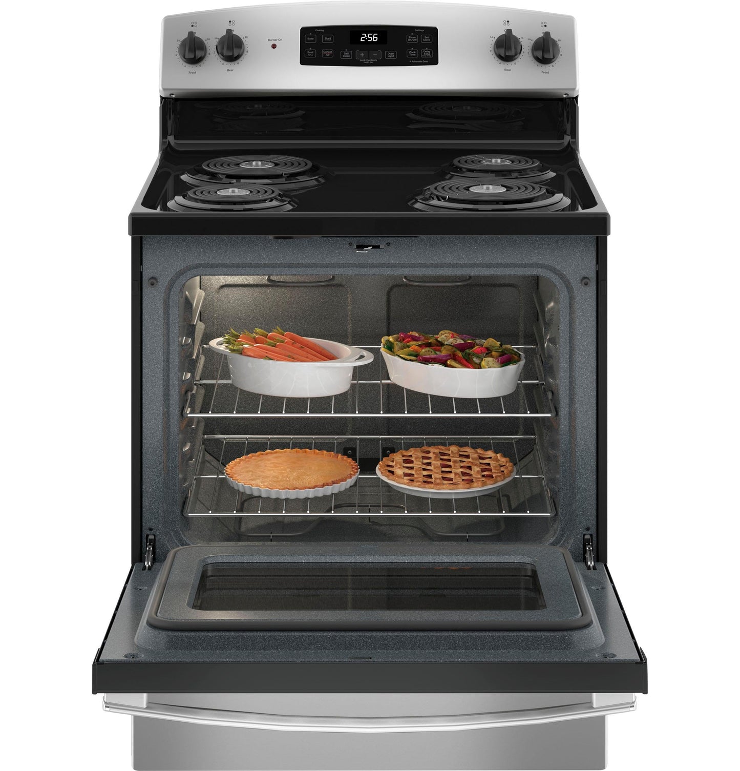 GE 30 in. 4 Burner Element Free-Standing Electric Range in Stainless Steel JB256RTSS